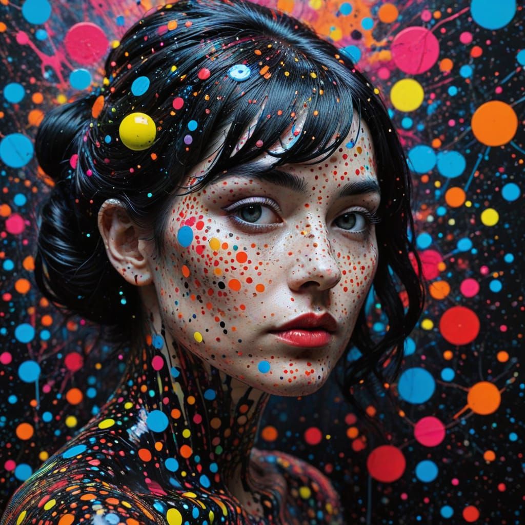 polka dots, ink splatter, and bubbles