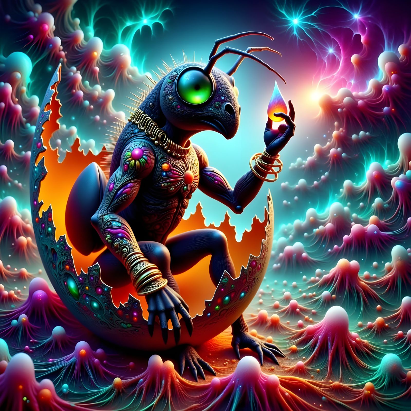 Fabric Ant in High Heels with Floral Tattoos