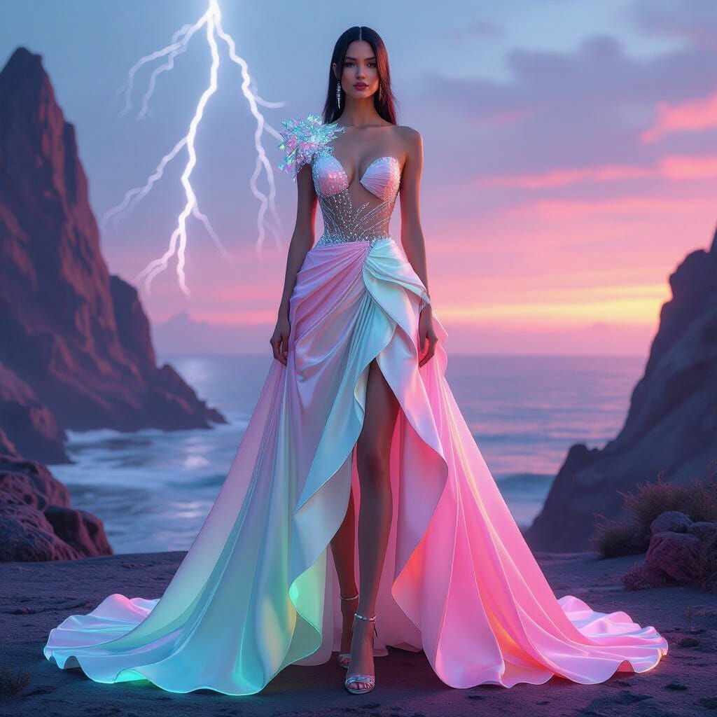 Futuristic Haute Couture Gown with Iridescent Fabric