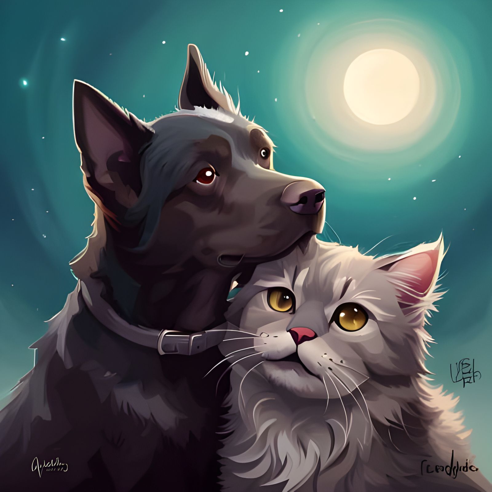 Yorkshire Dog with Cat Friend in Detailed Portrait