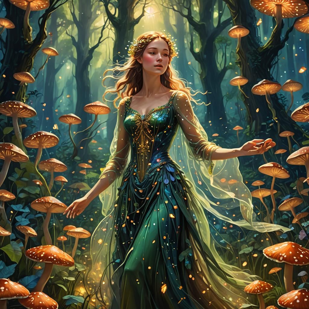 Fantasy Forest with Mystical Woman: Impressionist Concept Ar...