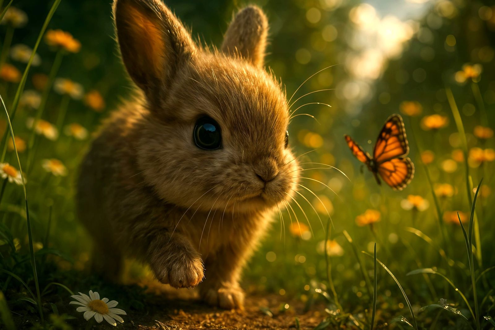 Fluffy Bunny's Journey Through Summer Wildflower Meadow