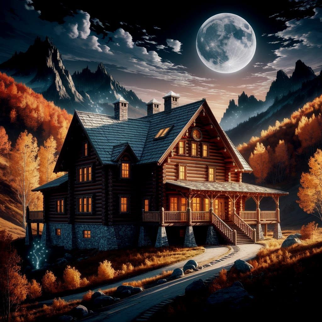 Appalachian Lodge Under Moonlight: Digital Matte Painting