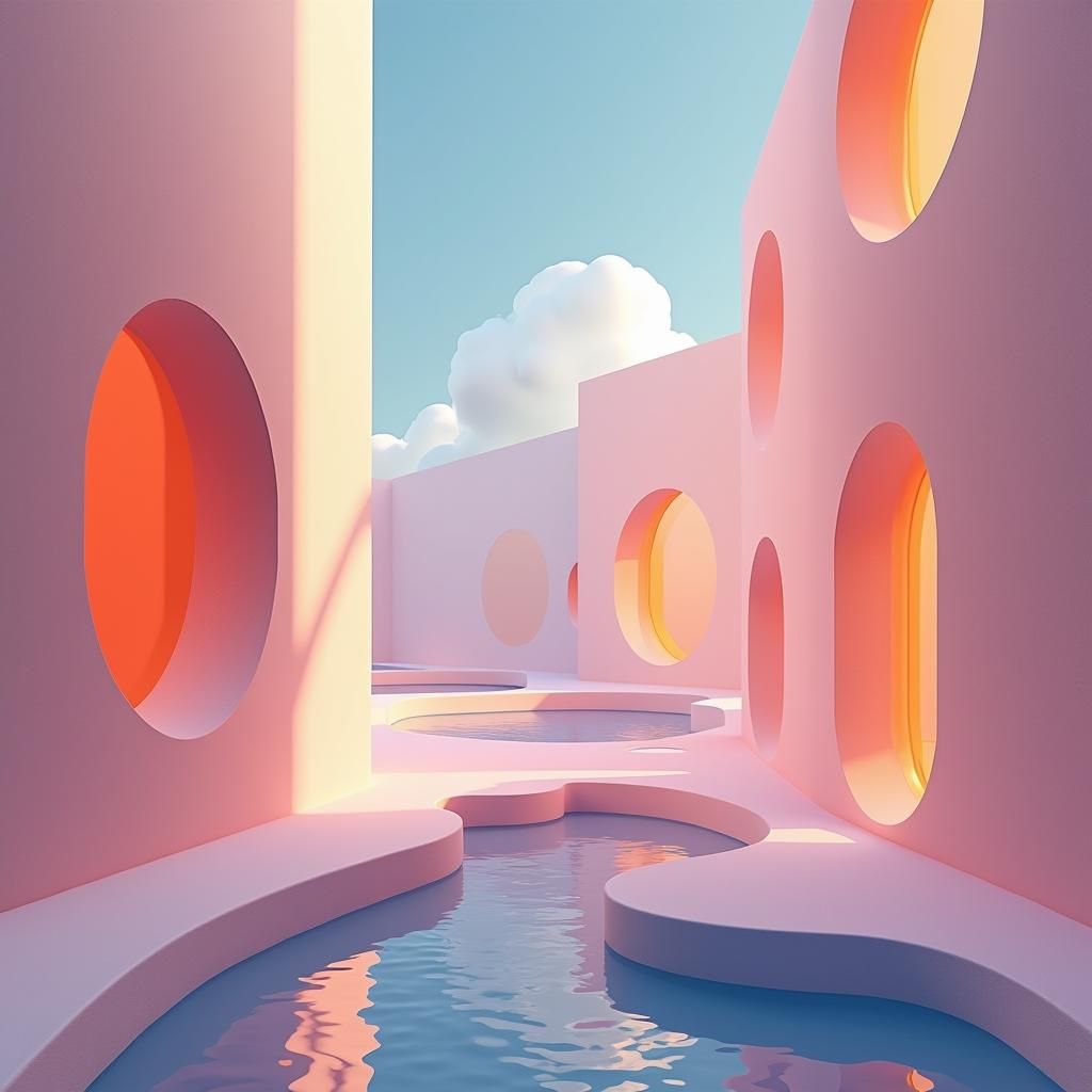 Geometric Art Deco Landscape Inspired by Klee and Hopper