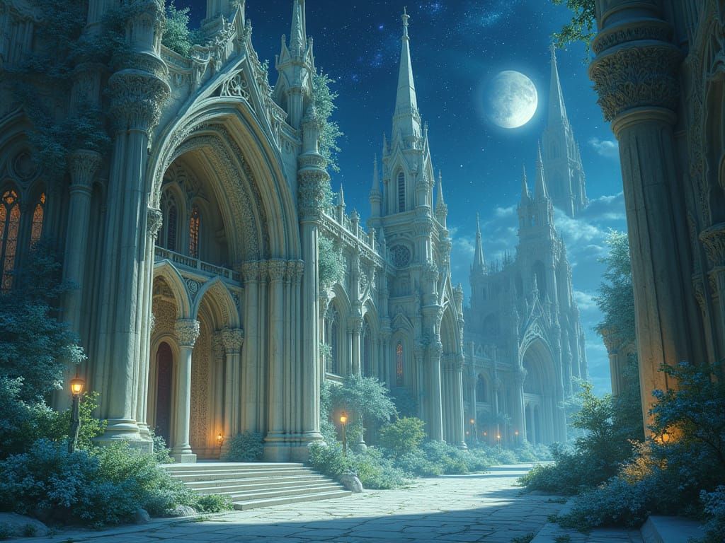 Ornate Elven Cathedral Carved From Glowing Stone