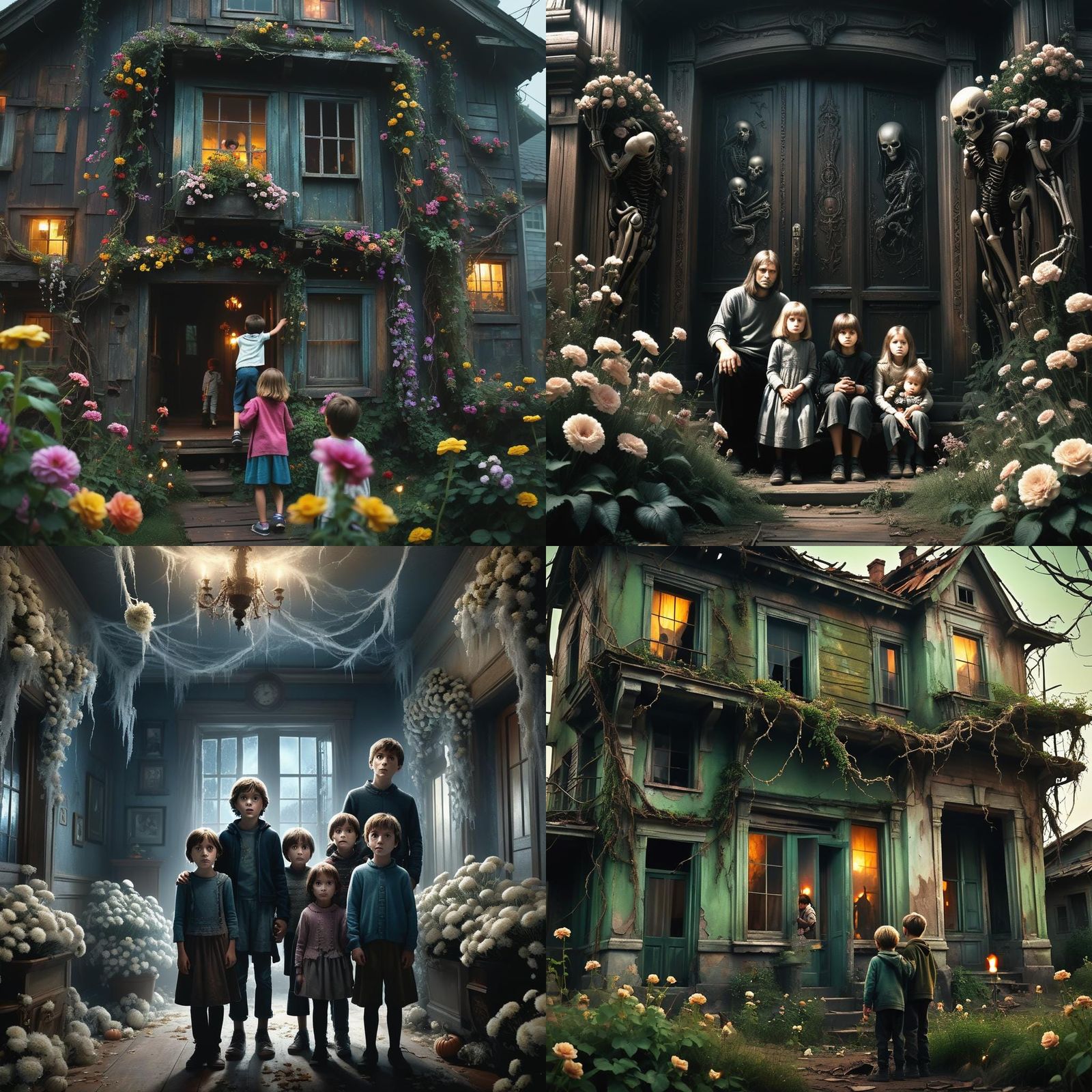 Eerie House with Children: Suspenseful Digital Painting
