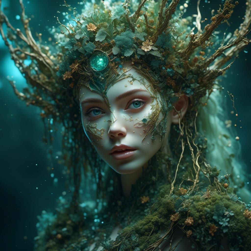 Lichen and Twig Woodland Elf Digital Masterpiece