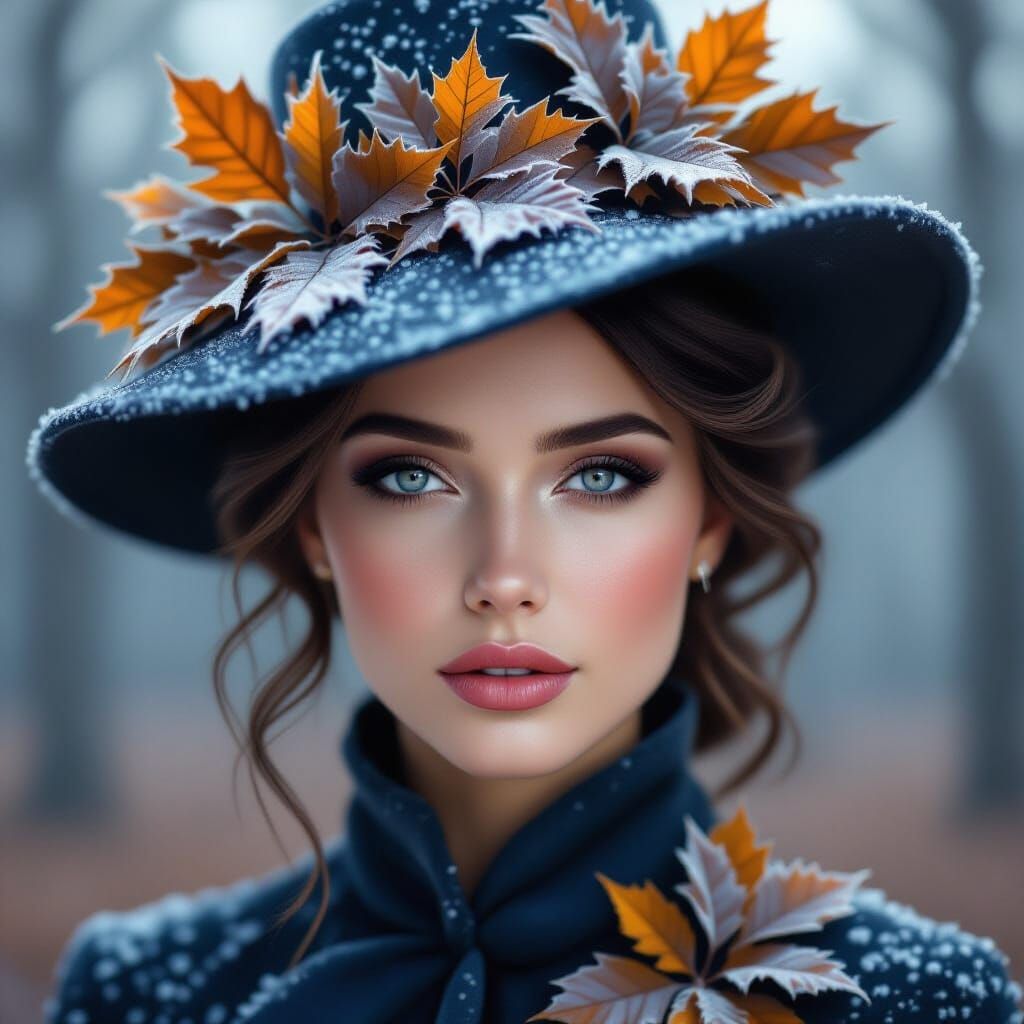 Woman With Starry Eyes and Leaf Hat
