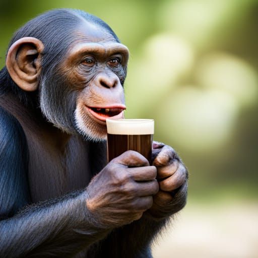 Chimpanzee Enjoying Guinness: Photorealistic Close-Up