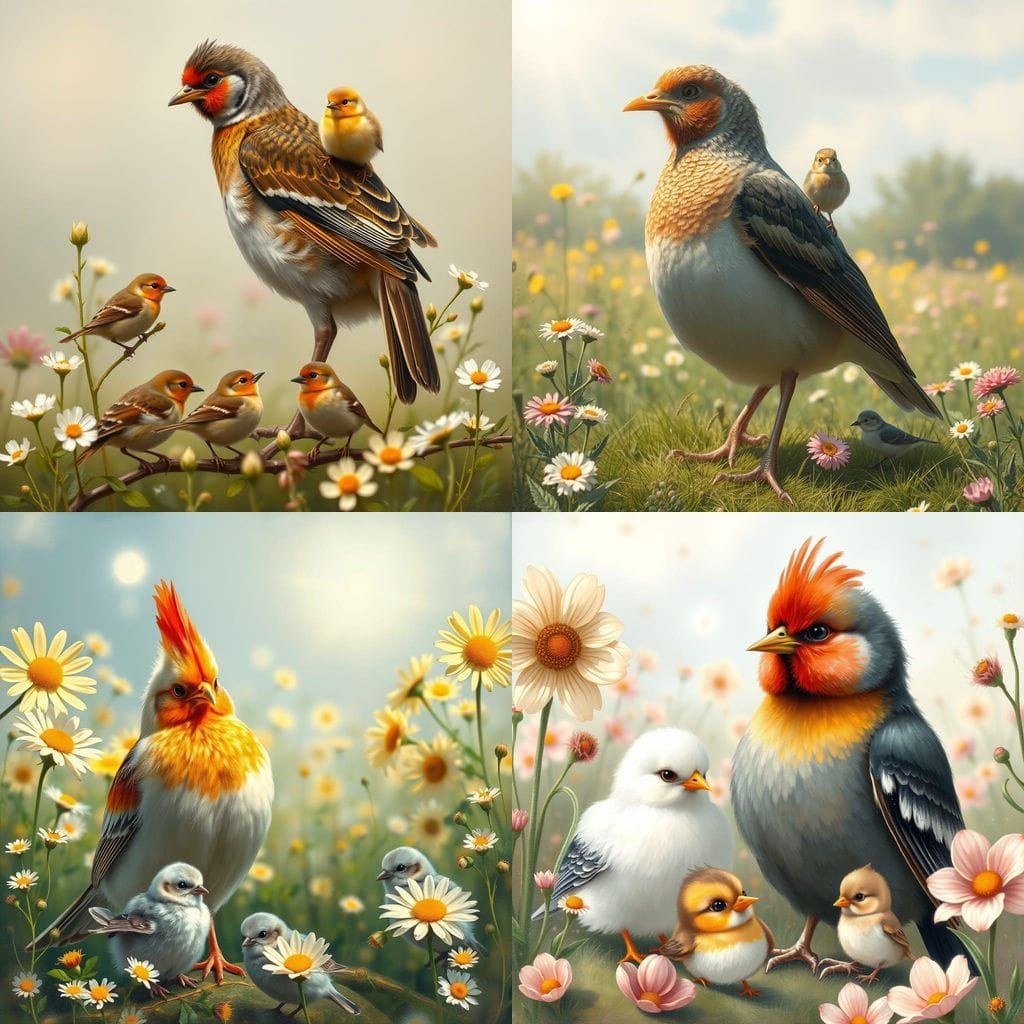 Realistic Scarecrow in Sunflower Field with Animals