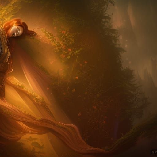Fantasy Sleeping Woman in Detailed Matte Painting