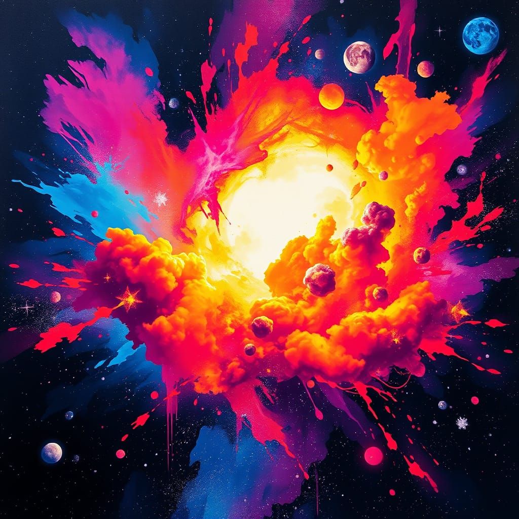 Exploding Cosmic Nebula in Graffiti Art Style