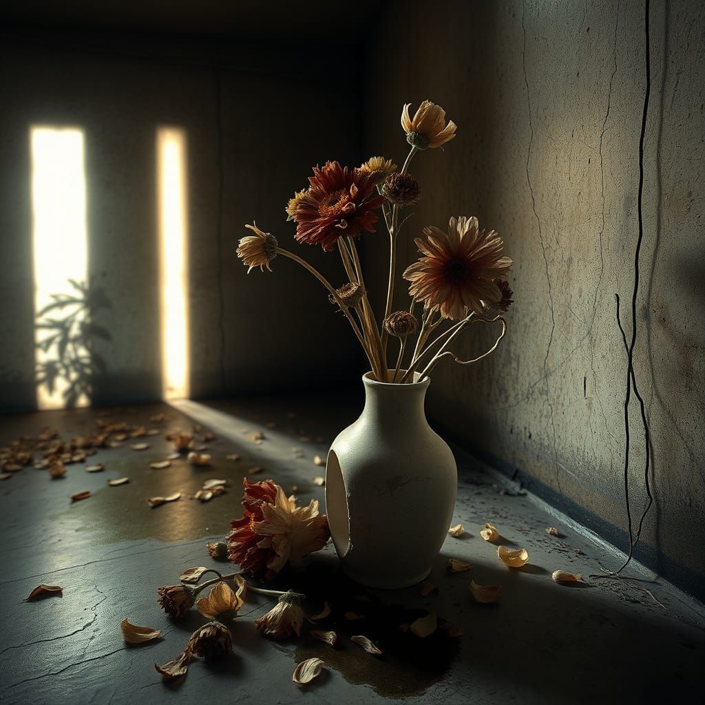 Wabi Sabi Vase with Faded Flowers