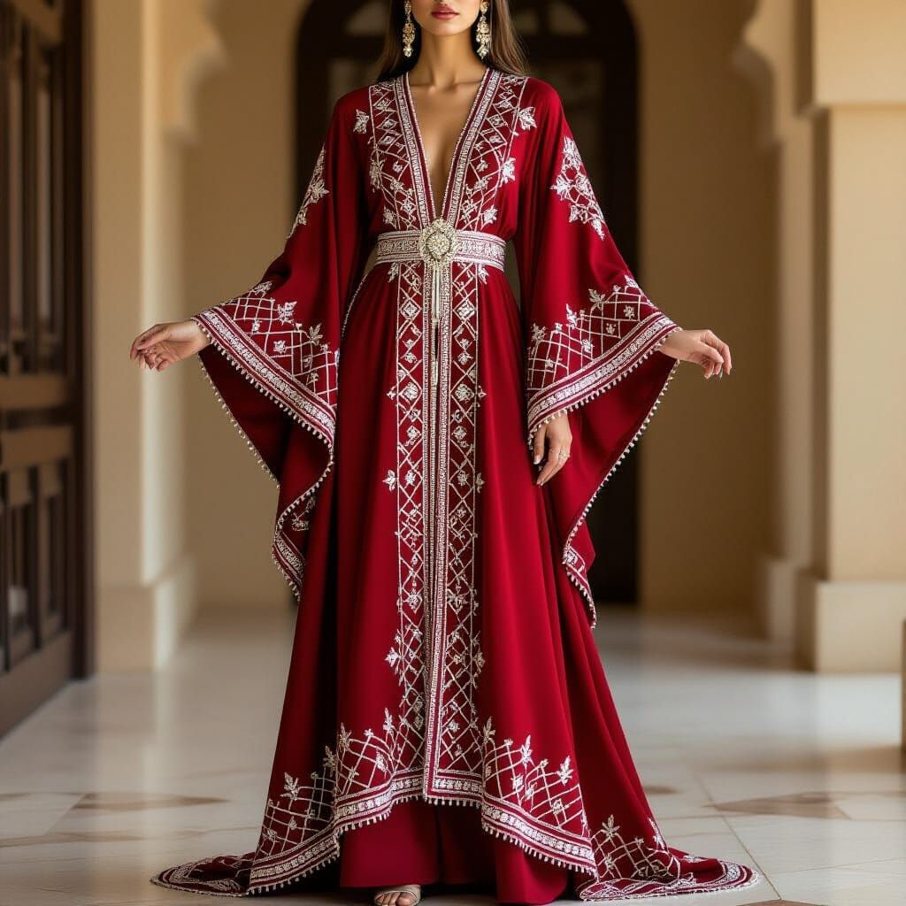 Festive Kuwaiti Kaftan with Geometric Embroidery