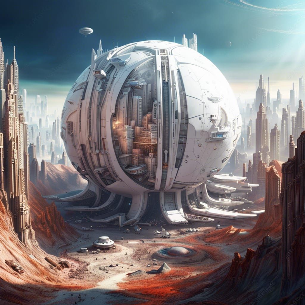 Sci-Fi City in Capsule on Deserted Planet