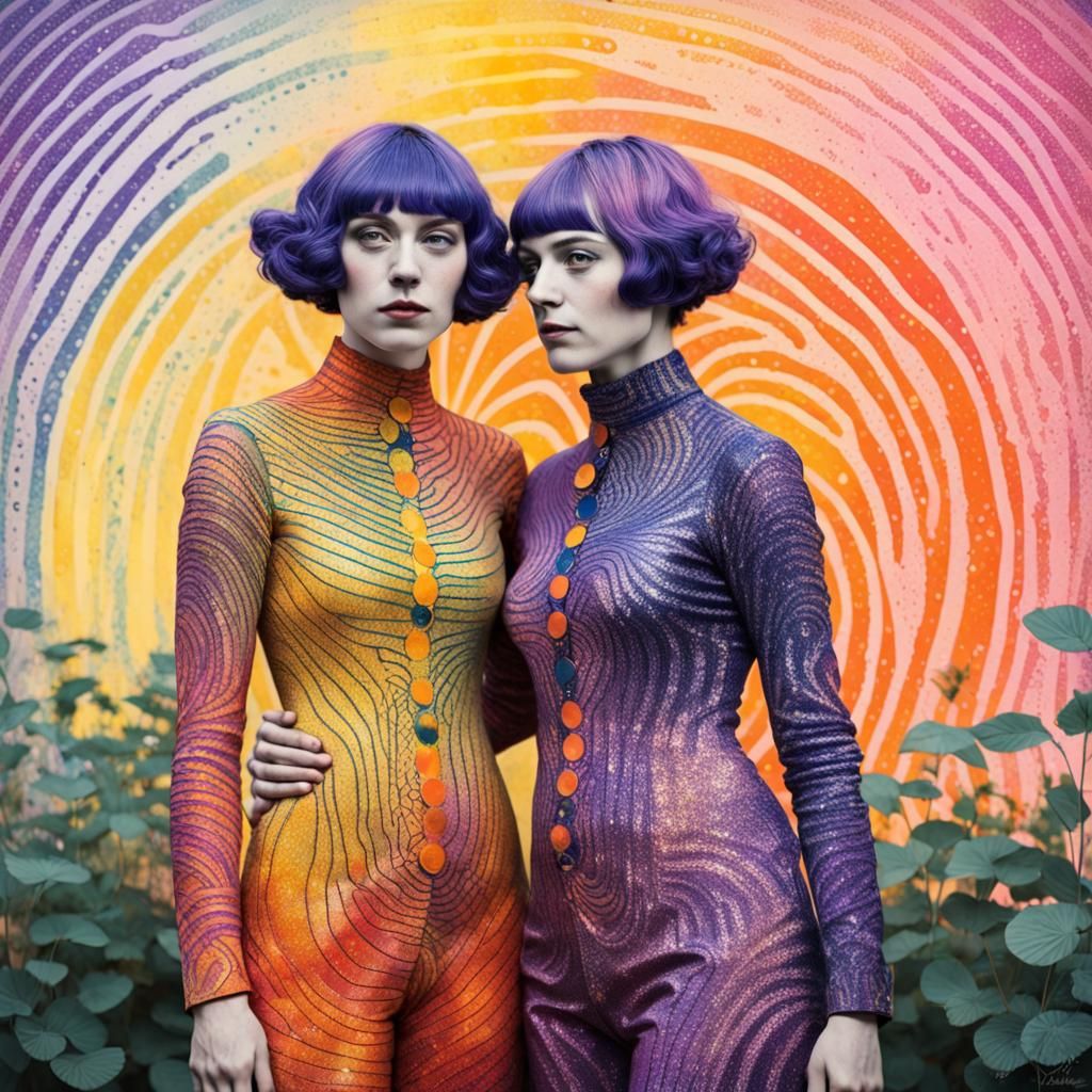 Rainbow Garden: A Psychedelic Art Nouveau Portrait