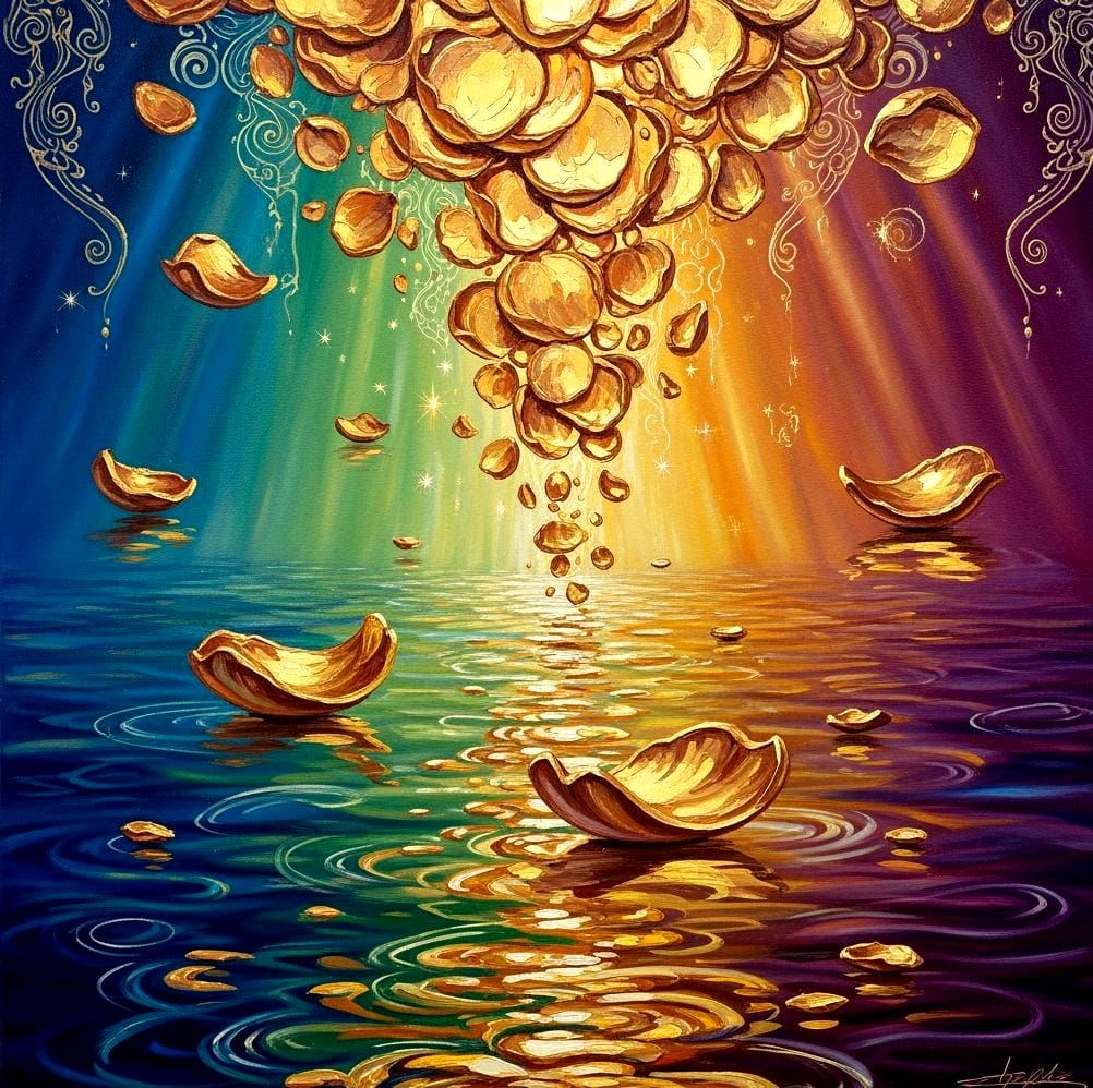“Golden Petals in Liquid Light”
