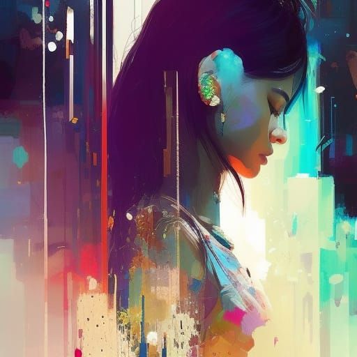 Detailed Portrait with Ink Splashes