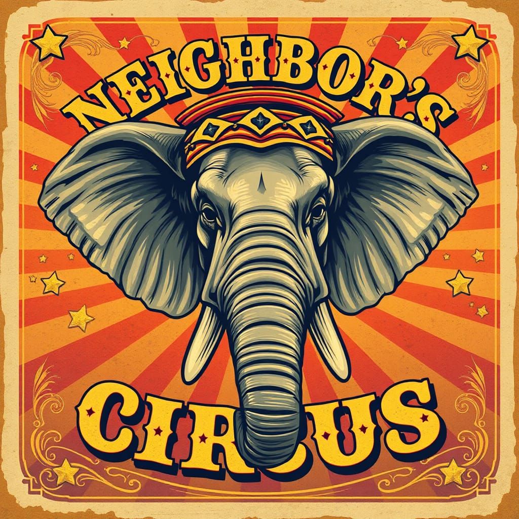 Vintage Circus Poster Featuring Elephant in Art Nouveau Styl...