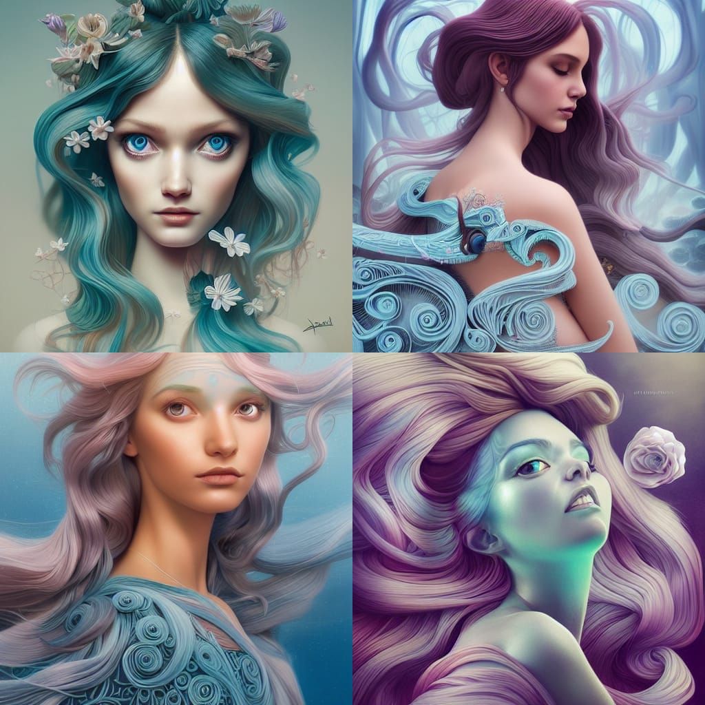 Princess Emerges from Blue Water: Digital Portrait