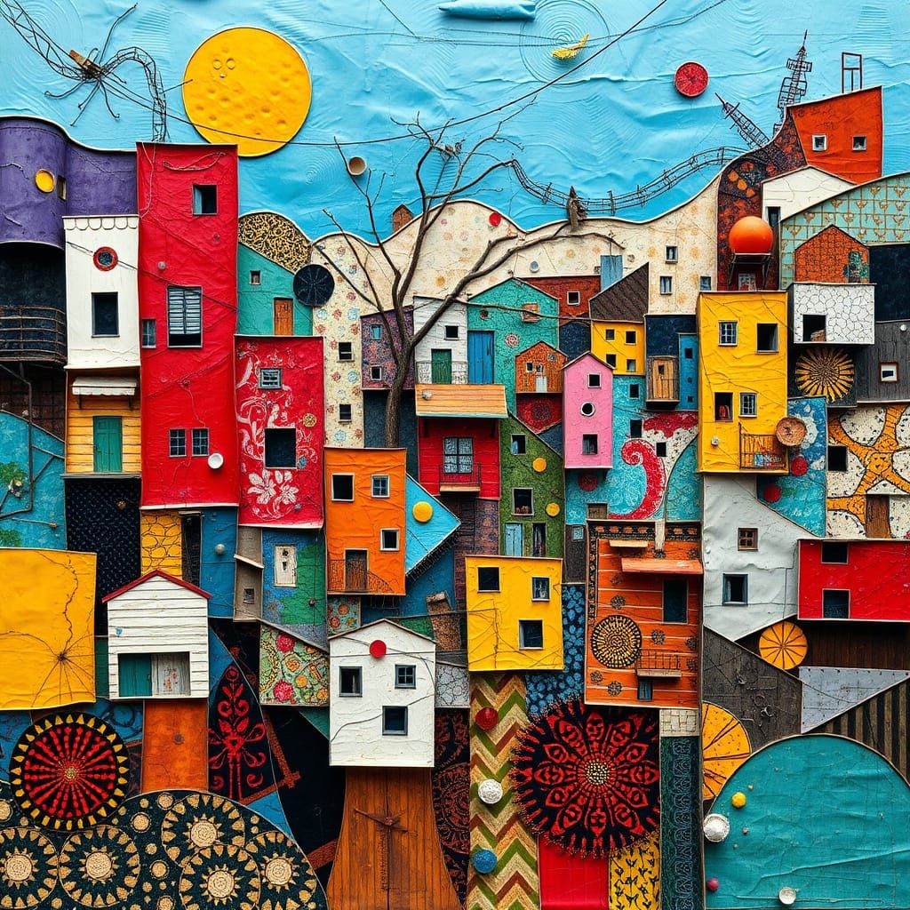 Vibrant Urban Collage in Mixed Media Style