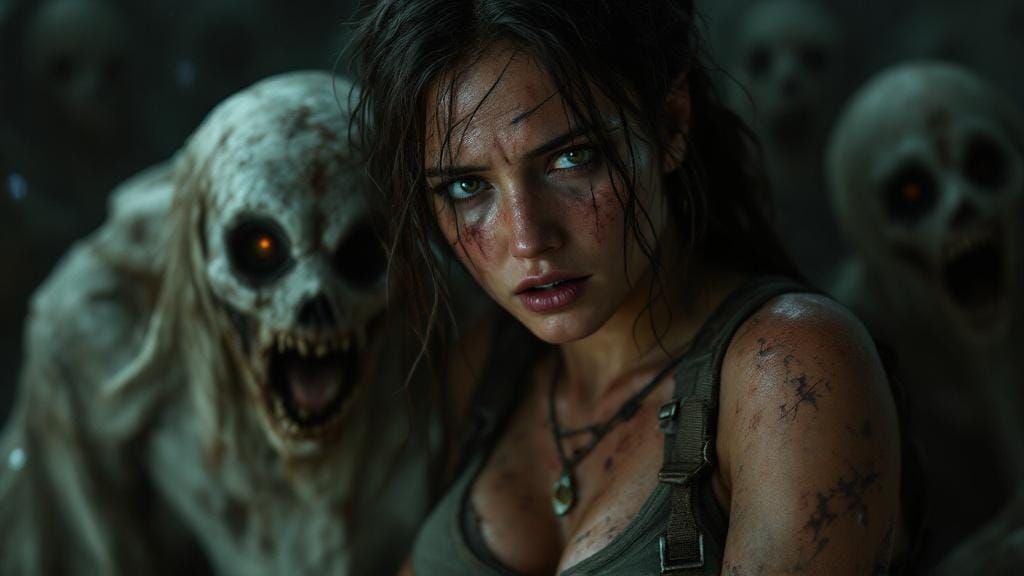 Lara Croft Held Captive by Ghosts in Dark Atmosphere