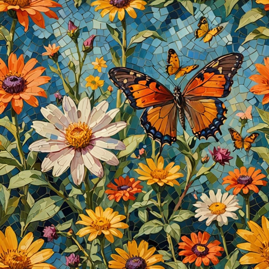 Flower and Butterfly in Post-Impressionist Style