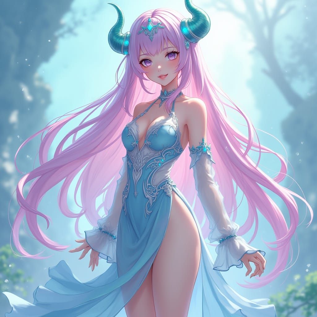 Anime Girl with Aqua Accents, Genshin Impact Style