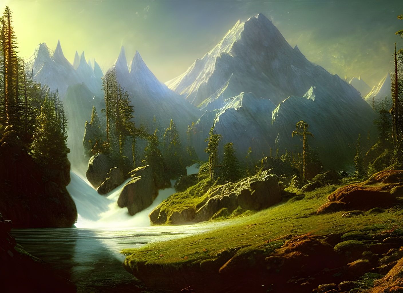 Celestial Fantasy Landscape by Bierstadt and Shishkin