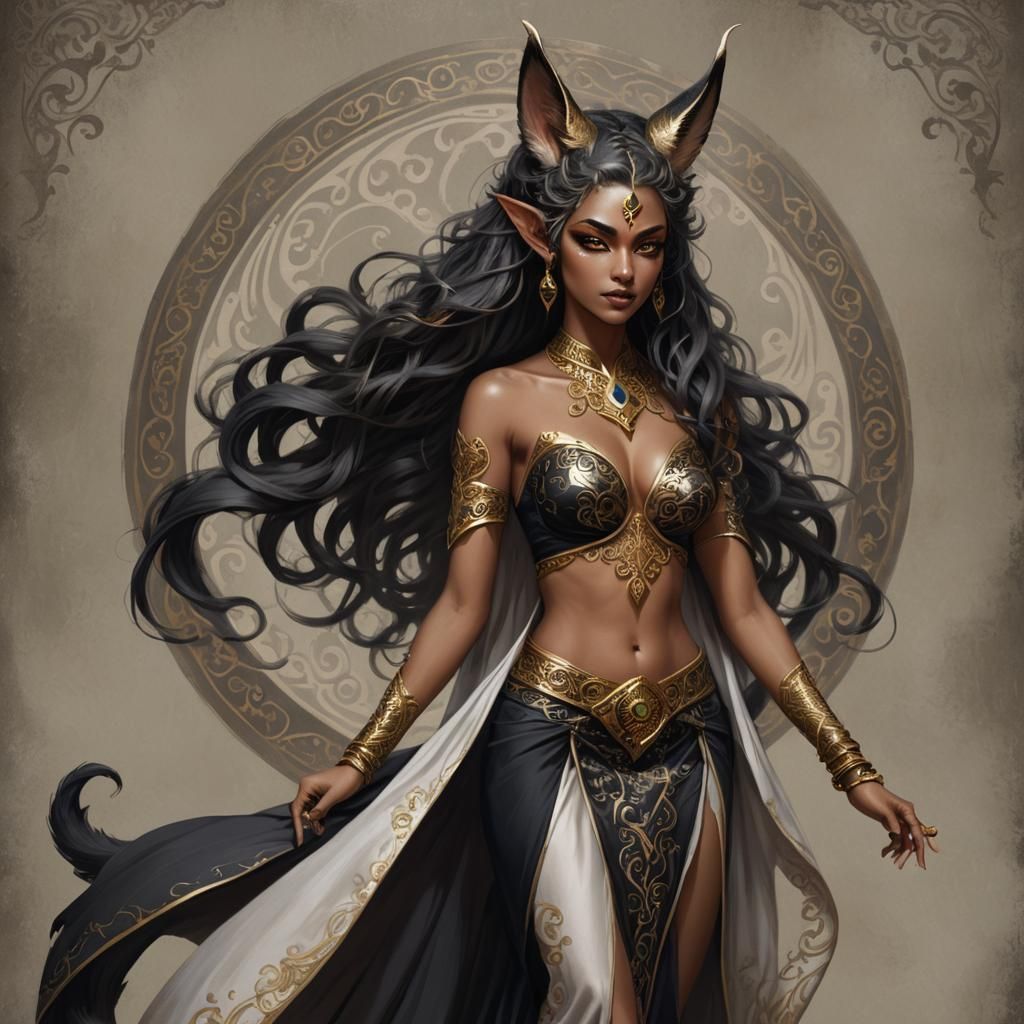 Enchanting Half-Elf Kitsune Dancer in Fantasy Art