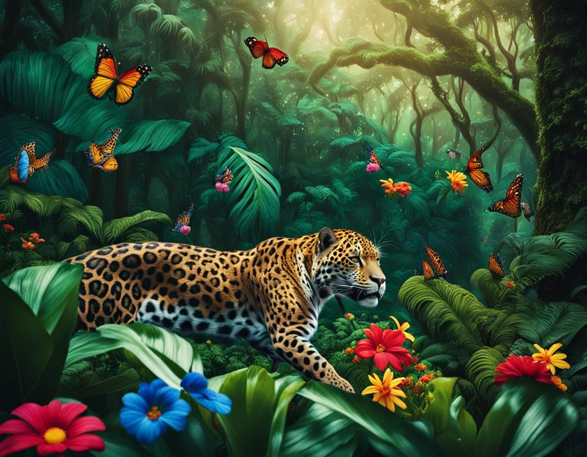 Jaguar Hunt in Rainforest: Cinematic Still