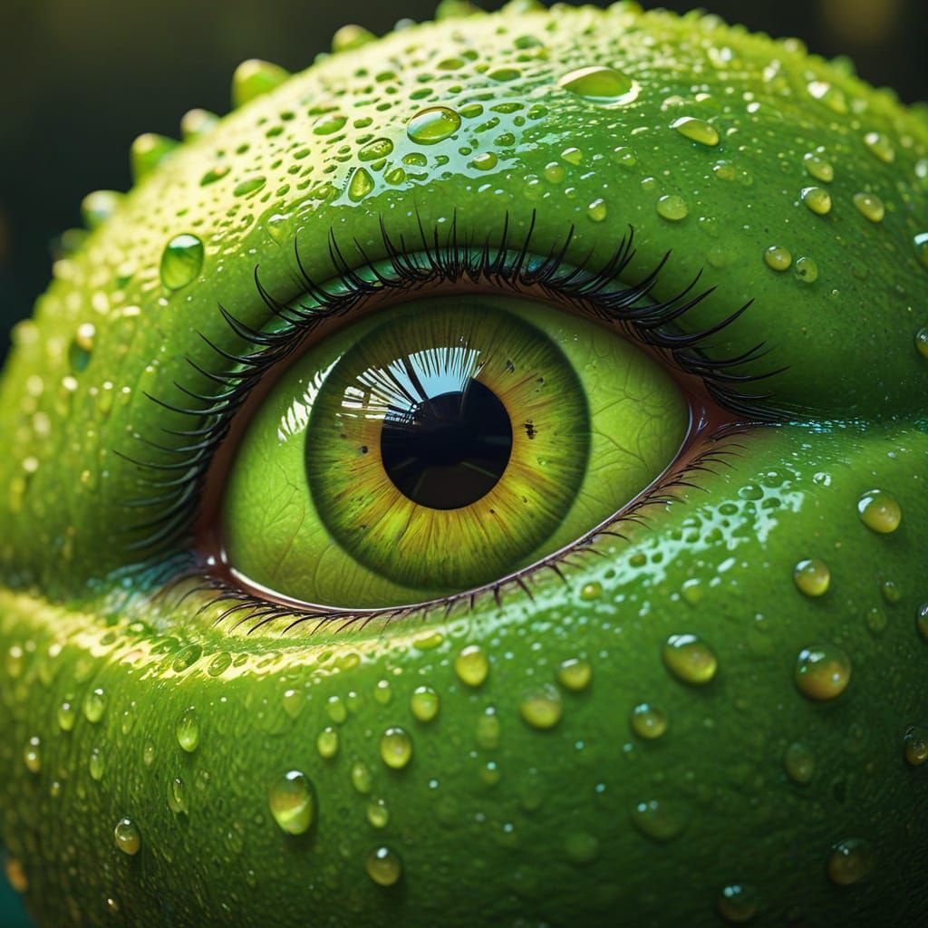 Vibrant Lime with Exaggerated Cartoon Eyes in Digital Illust...