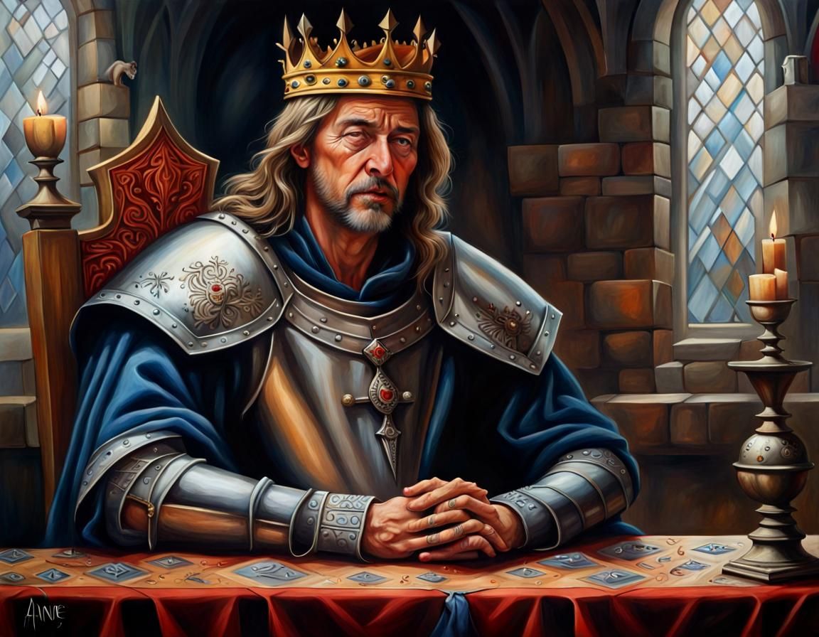 Sad Medieval King at Round Table: Fantasy Art