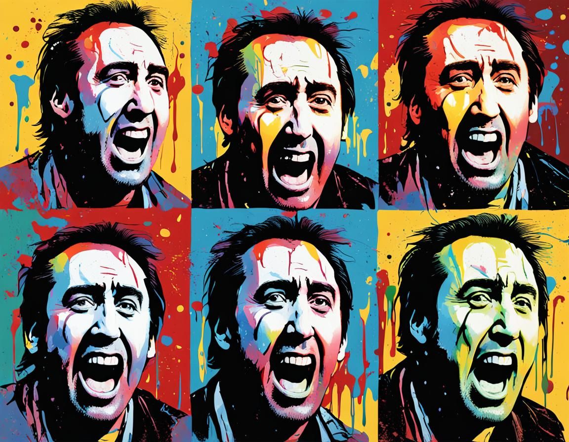 Emotional Nic Cage Montage in Graffiti Stencil Style