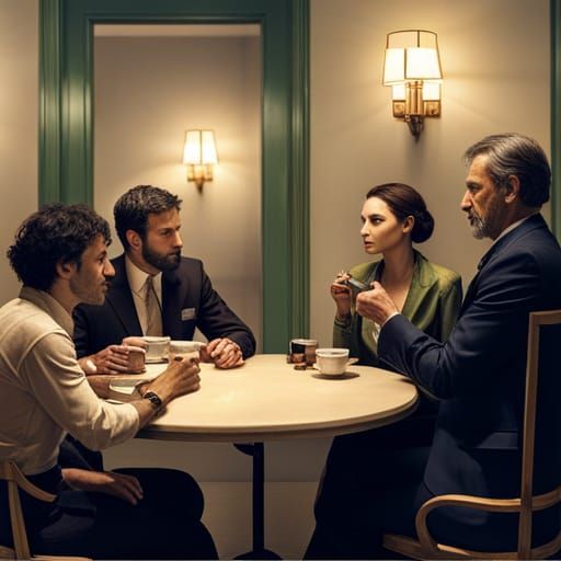 Friends Enjoying Coffee: A Photorealistic Cafe Portrait