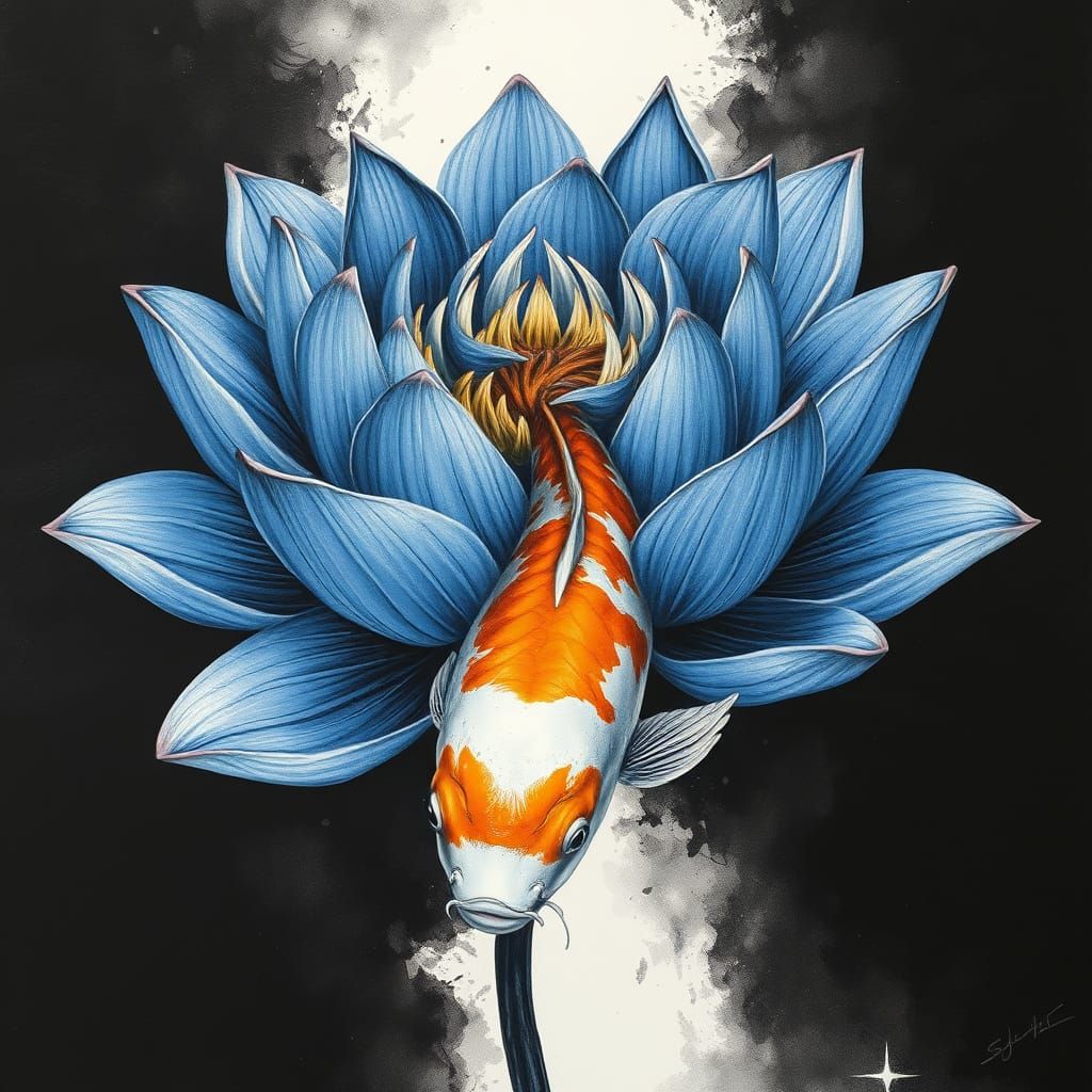 Ethereal Lotus Blooms into a Radiant Koi in a Hyperdetailed ...