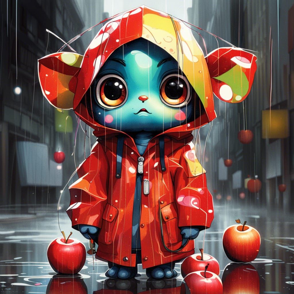 Adorable Apple in Mackintosh Raincoat: Digital Art