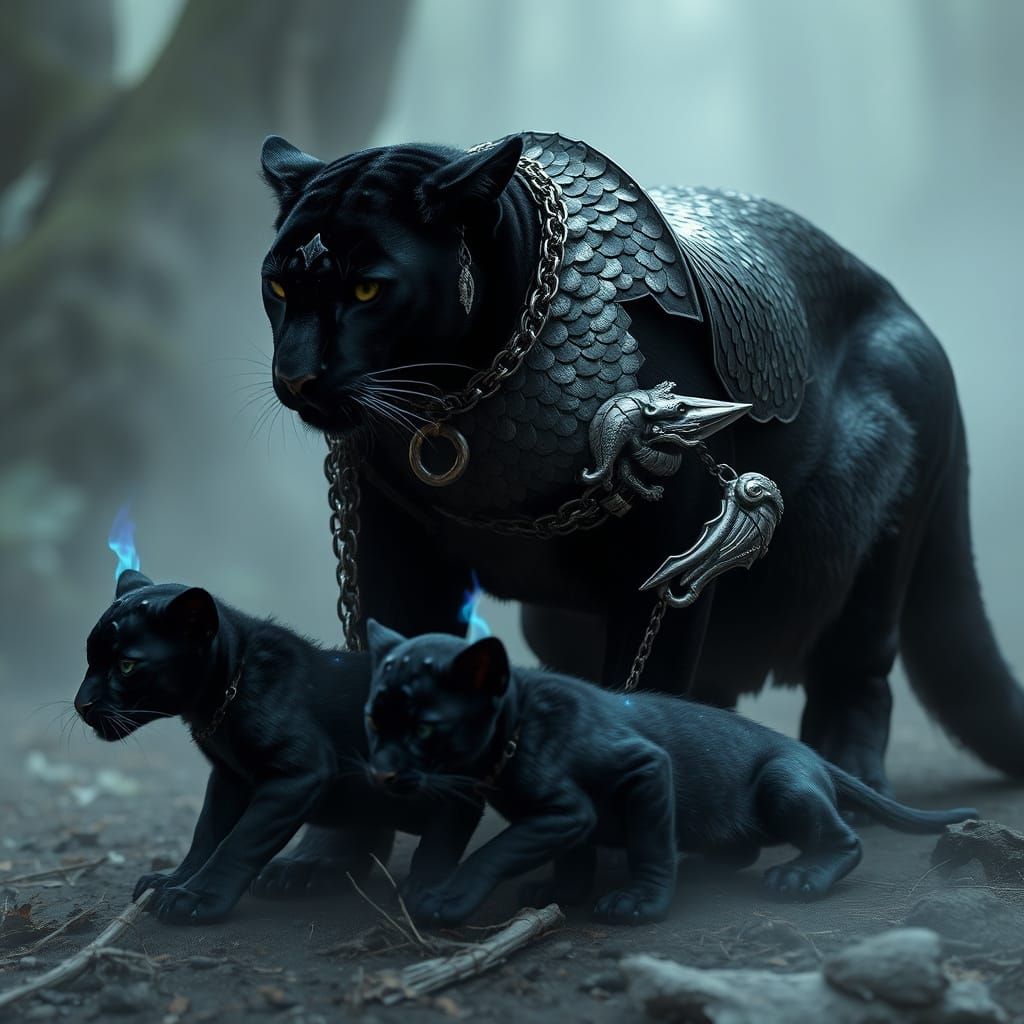 Ethereal Black Panther Goddess in Dragon Scale Armor