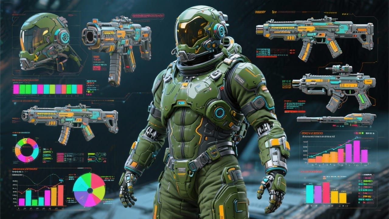 Futuristic Combat Space Suit with Integrated Weapon Systems