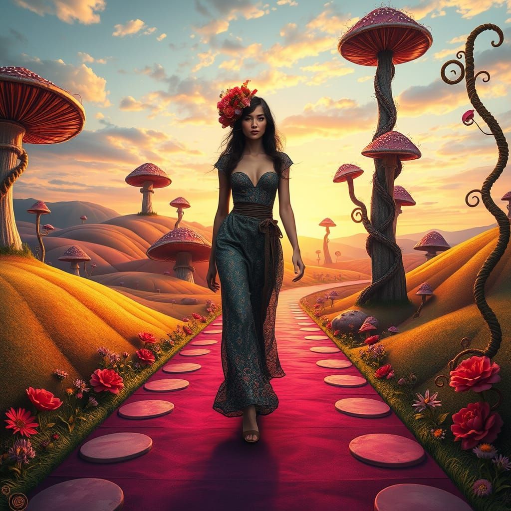 Ethereal Catwalk in Whimsical Wonderland Landscape