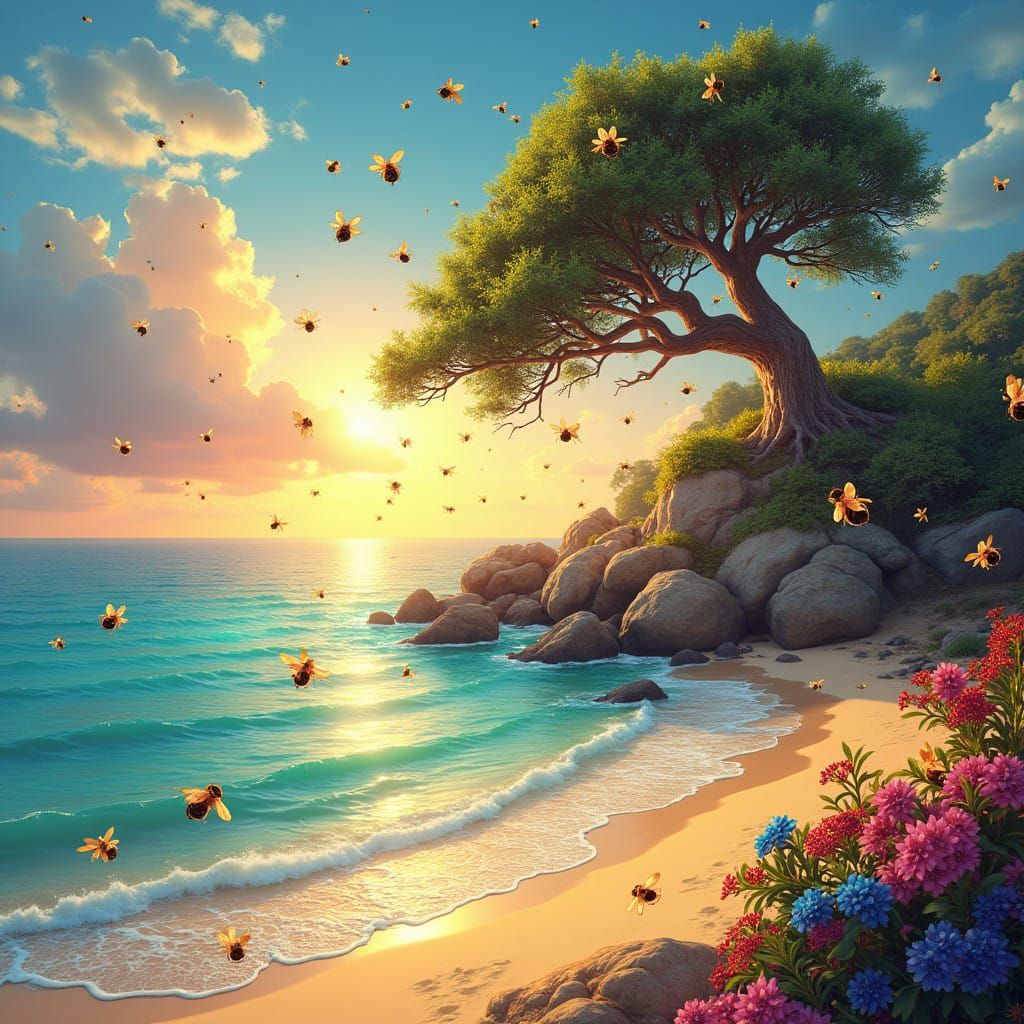 Majestic Christmas Tree on Australian Beach at Sunset