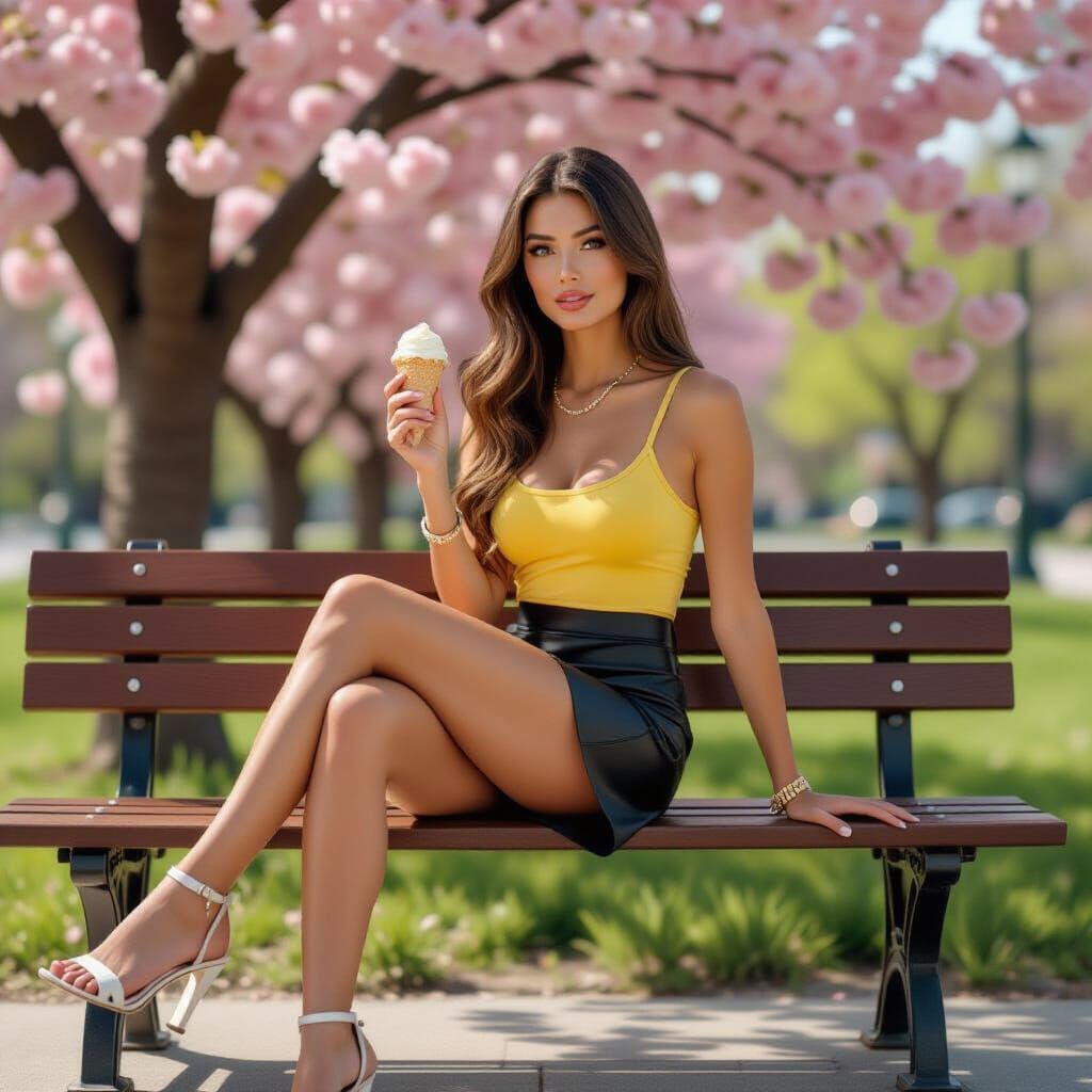 Woman with Ice Cream in Realistic Style