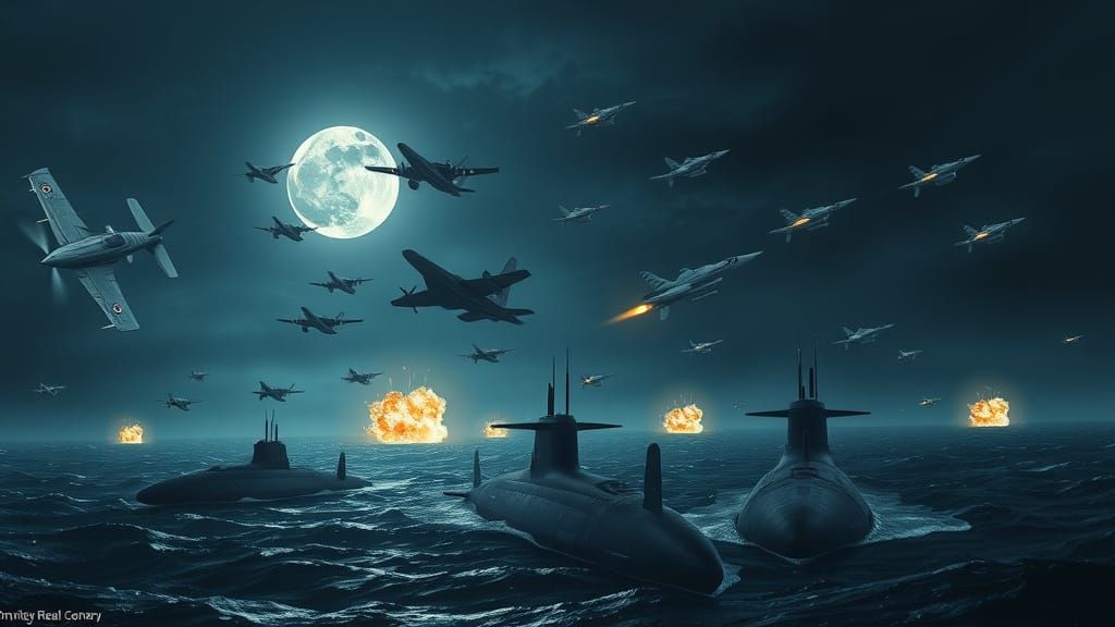 Fighter Jets Engage Submarines in Stormy Sea