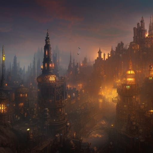 Steampunk Empire: Detailed Matte Painting in 8K