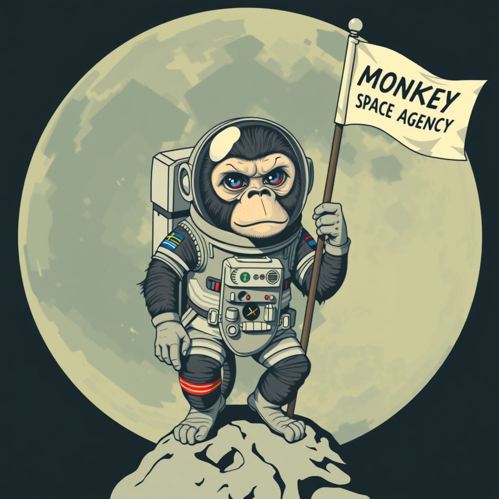 Cosmic Monkey Astronaut on Lunar Mission