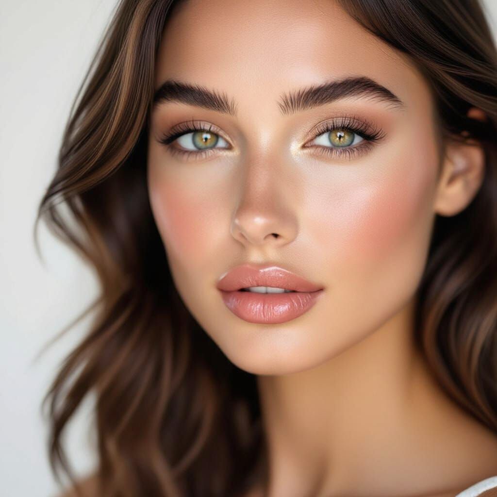 Hyperrealistic Portrait of a Young Woman with Subtle Makeup
