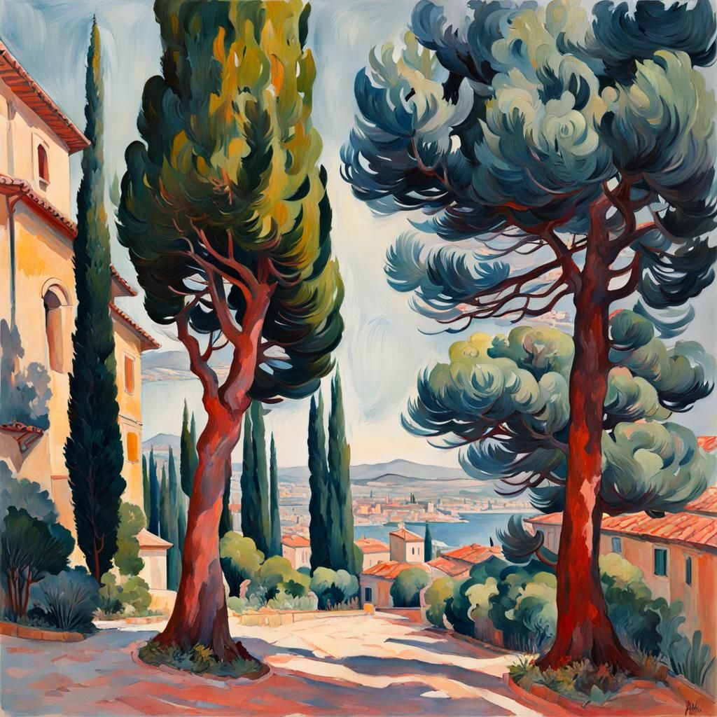 Mediterranean Cityscape in Gouache Style