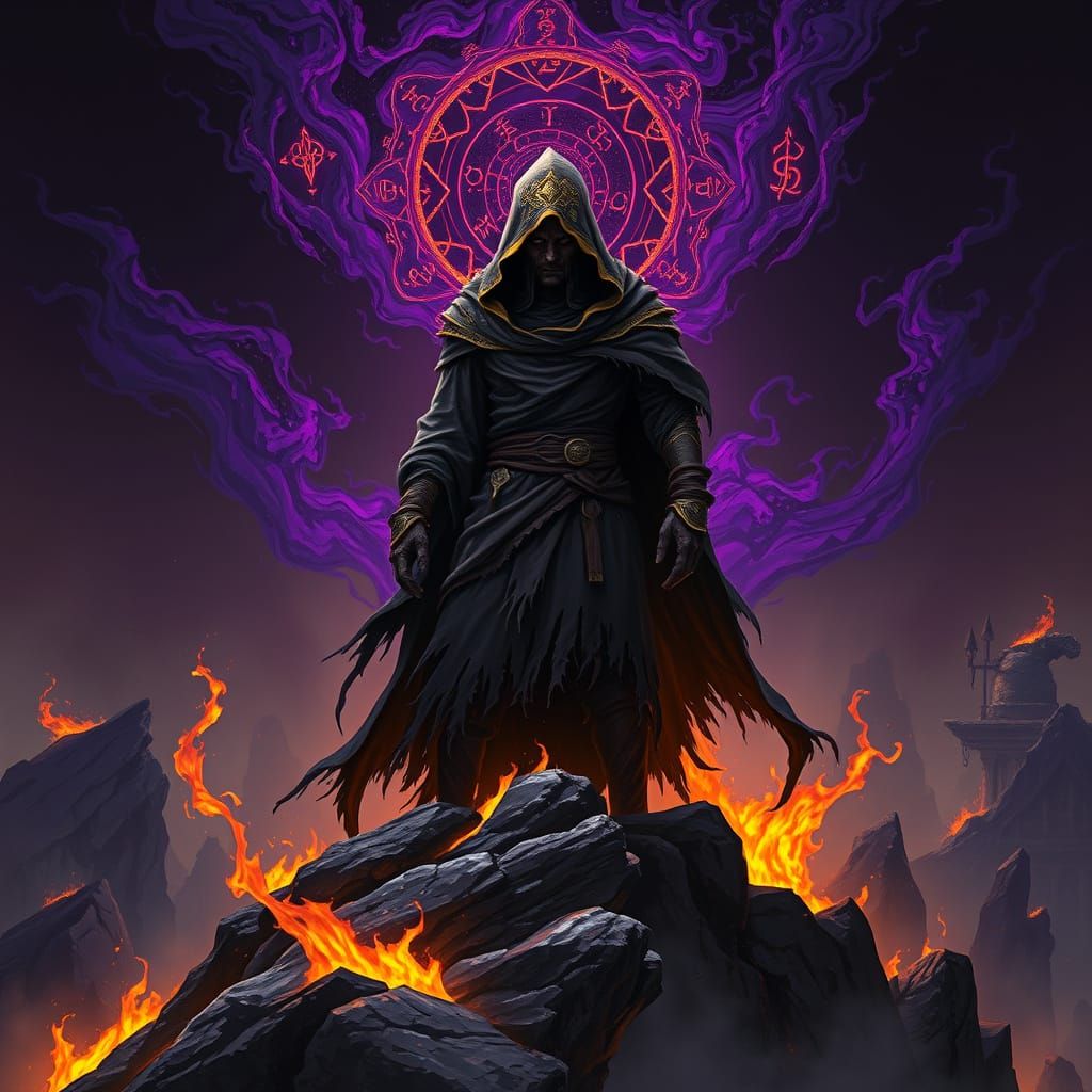 Dark Fantasy Shaman Conjured by Vahlkarok's Flames