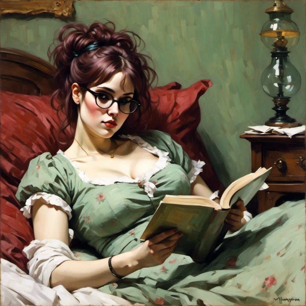 Lady Reading Book in Impressionistic Style