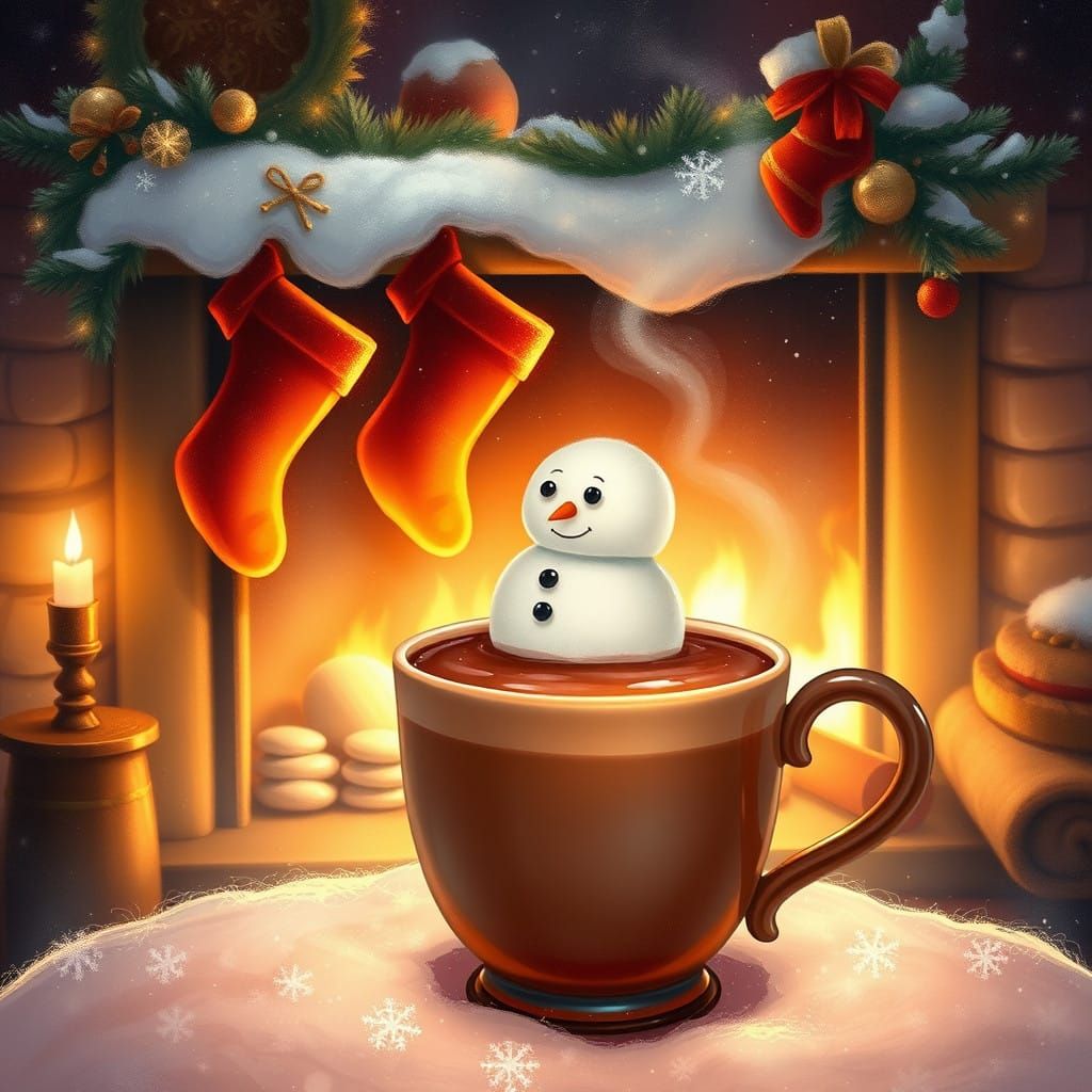 Enchanted Winter Wonderland with Hot Chocolate and Firelight
